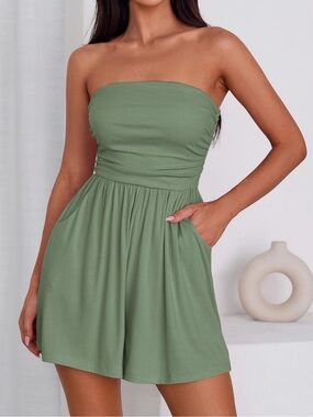 Strapless Sage Green Romper - SMALL- New with Tags